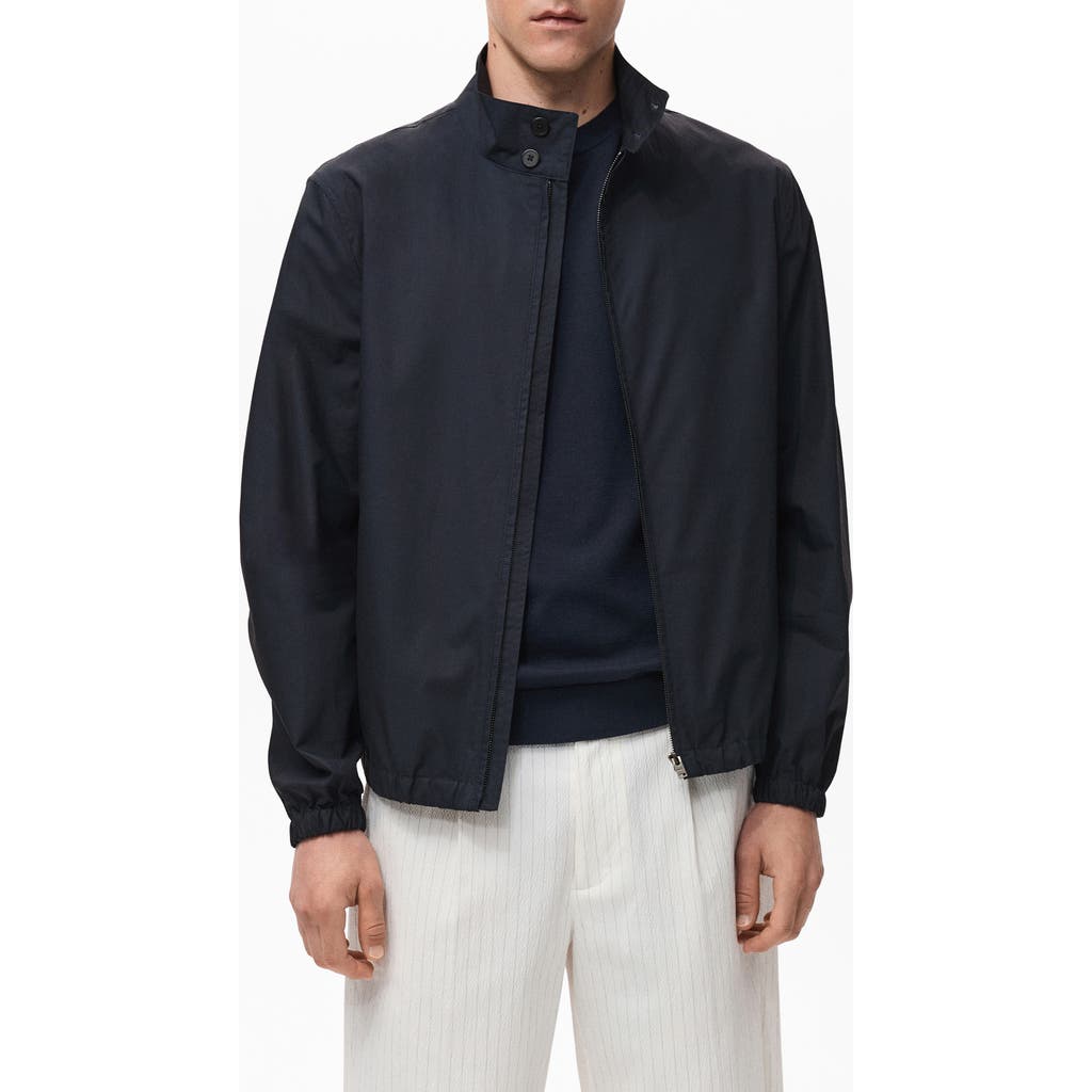 Mango Stand Collar Cotton Zip Jacket In Blue
