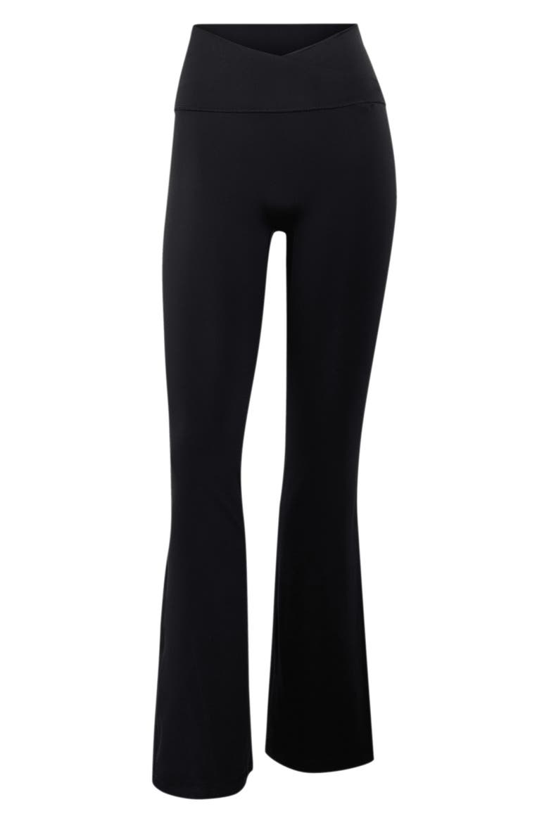 Crossover High Waist Flare Pants, Alternate, color, BLACK