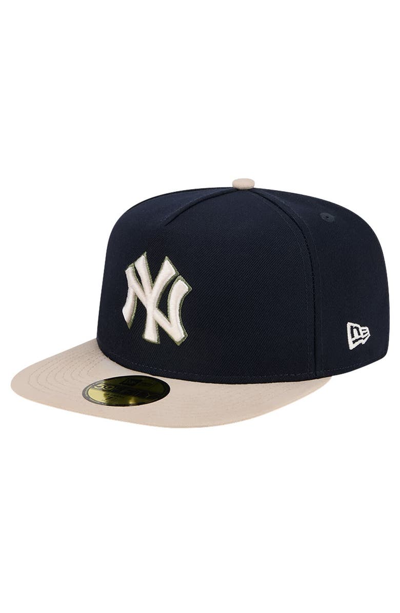New Era Men's New Era Navy New York Yankees Canvas A-Frame 59FIFTY Fitted Hat, Alternate, color,