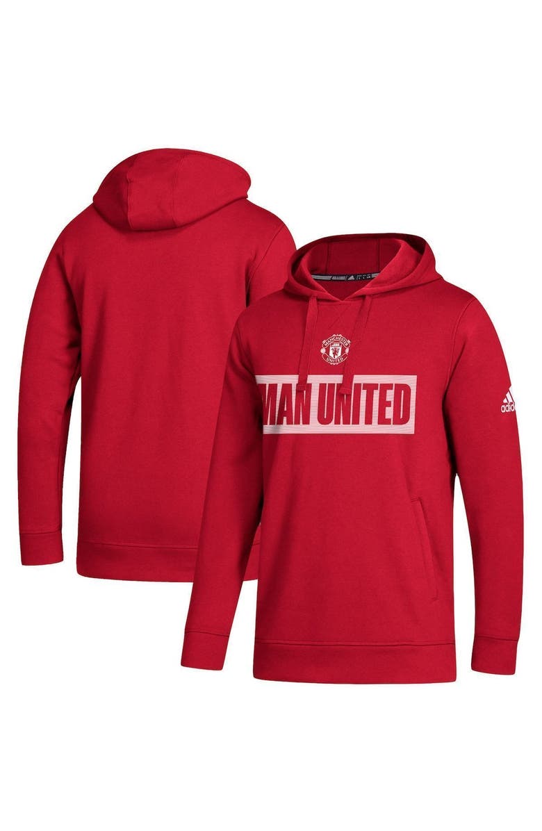 adidas Men's adidas Red Manchester United Box Pullover Hoodie, Main, color, 
