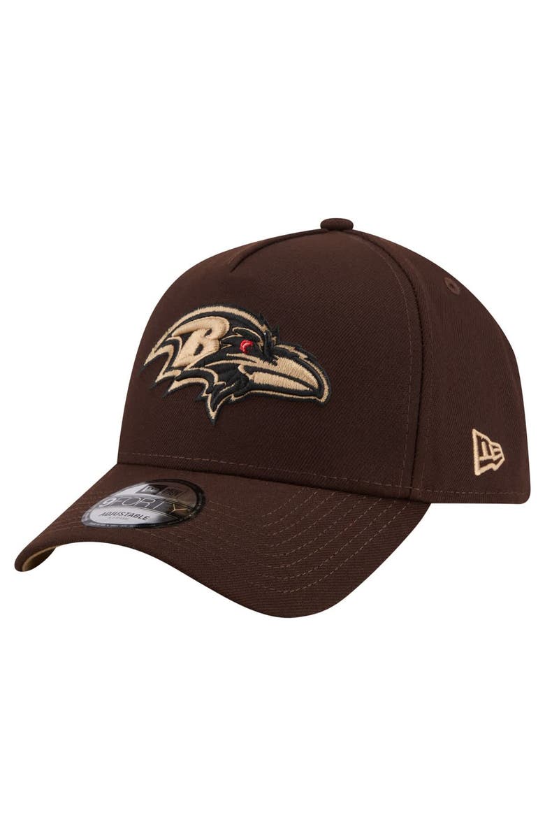 New Era Men's New Era Dark Brown Baltimore Ravens Burnt Wood A-Frame 9FORTY Adjustable Hat, Main, color, Dark Brown