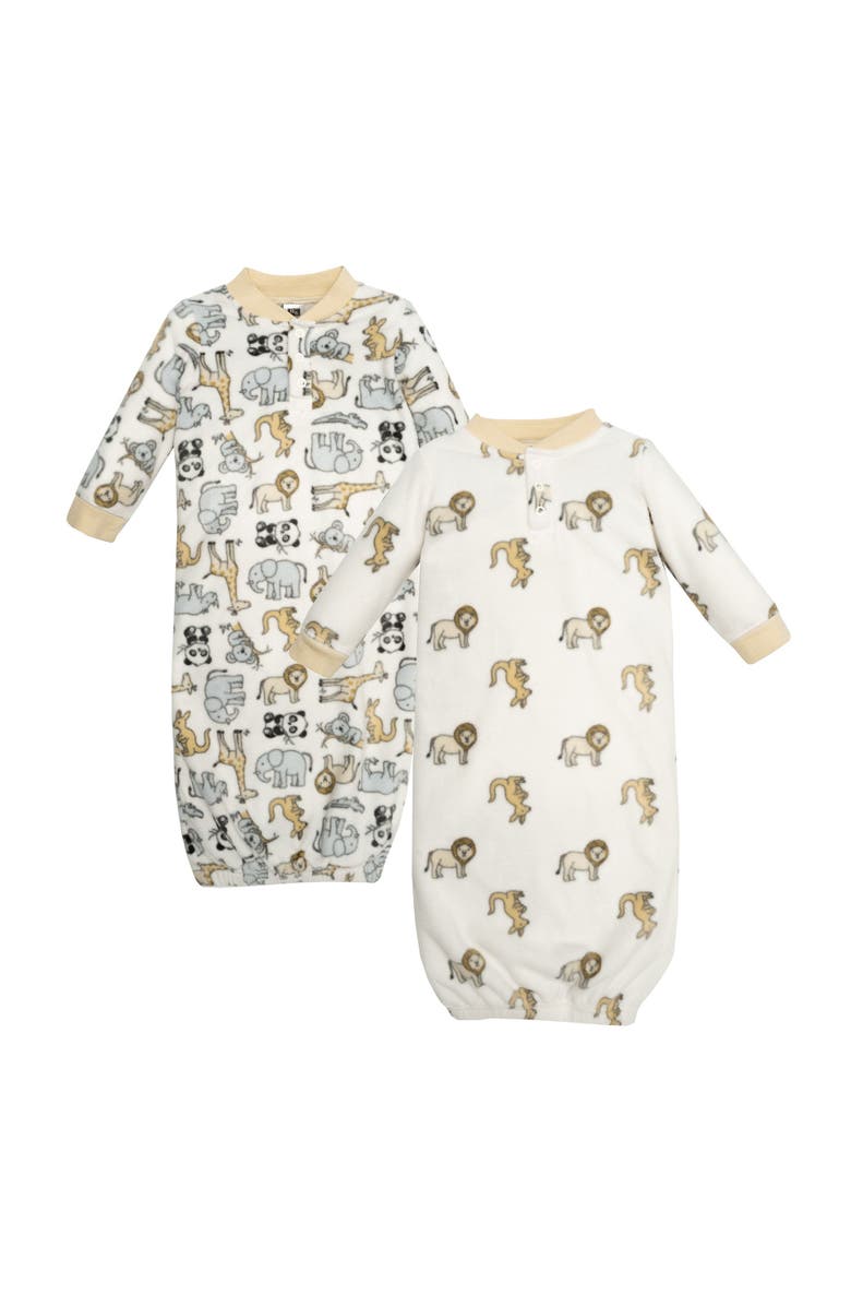 Hudson Baby Fleece Gowns 2Pack, Main, color, Kangaroo Neutral