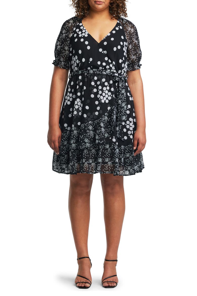 Dayla Spot Faux Wrap Dress, Main, color, BLACK/ MILK