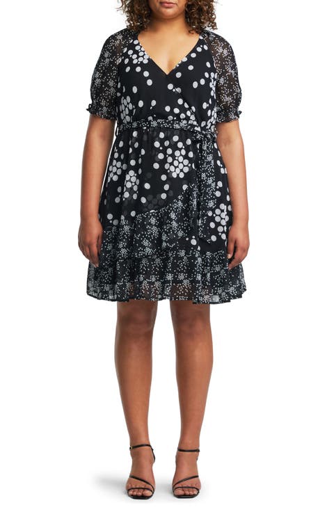 Dayla Spot Faux Wrap Dress (Plus)