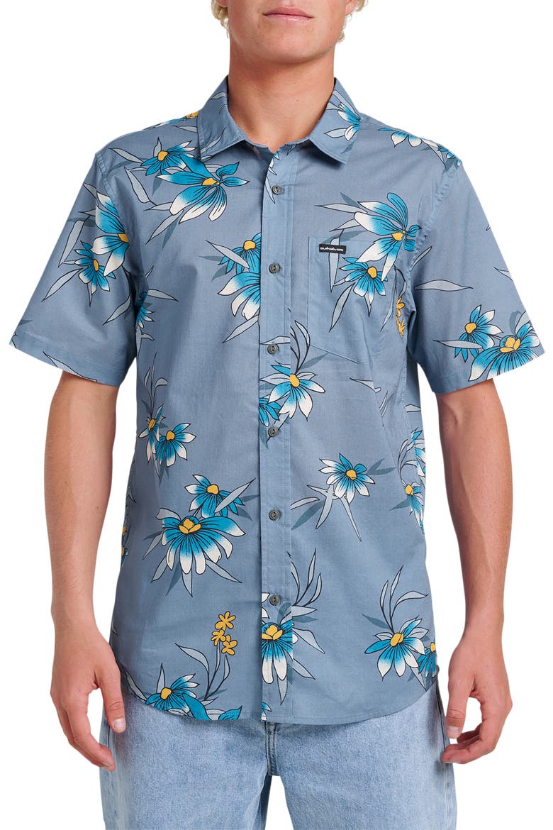 Costal Flora Classic Fit Floal Short Sleeve Cotton Button-Up Shirt, Main, color, CORONET BLUE