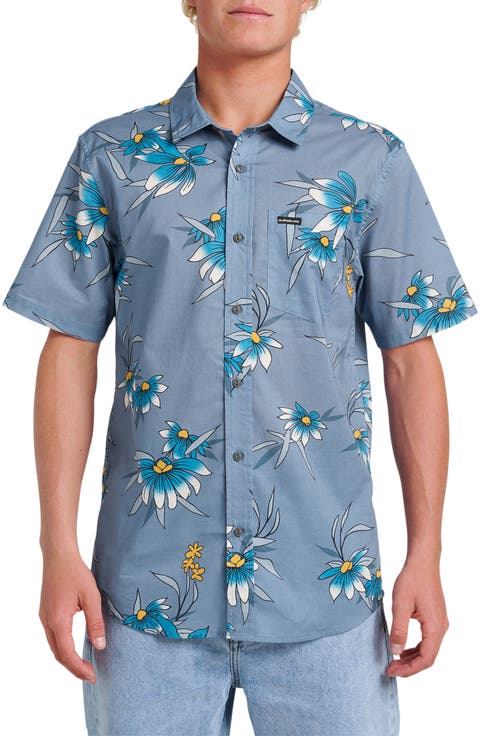 Costal Flora Classic Fit Floal Short Sleeve Cotton Button-Up Shirt