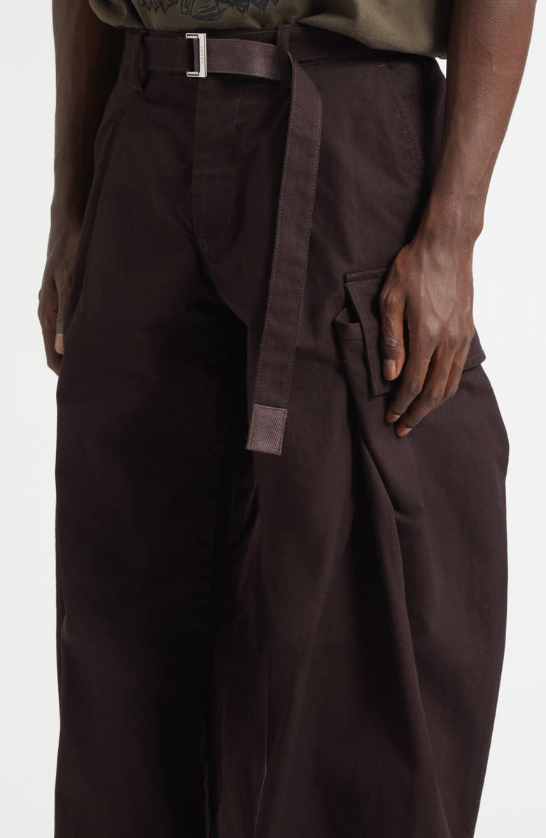 Sacai Belted Cotton & Nylon Ripstop Cargo Pants, Alternate, color, Brown