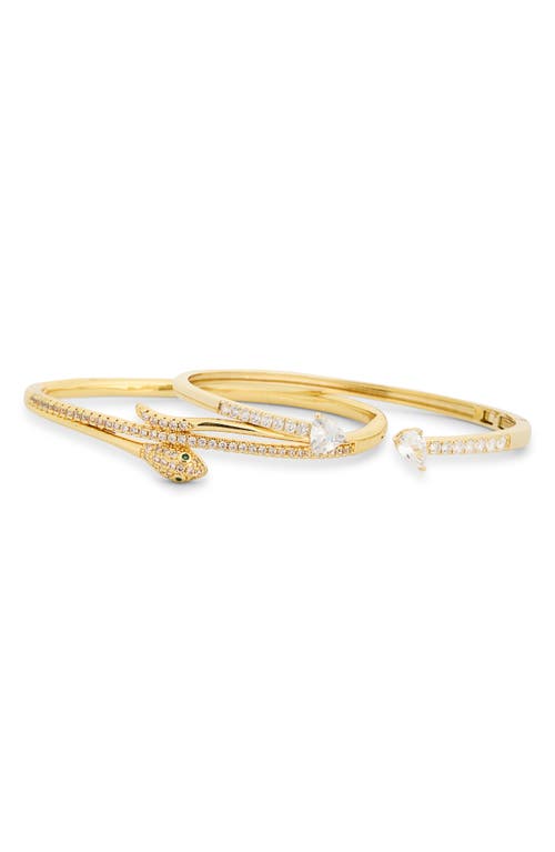 Eye Candy Los Angeles Set Of 2 Alessia Cubic Zirconia Snake Cuff Bracelets In Gold