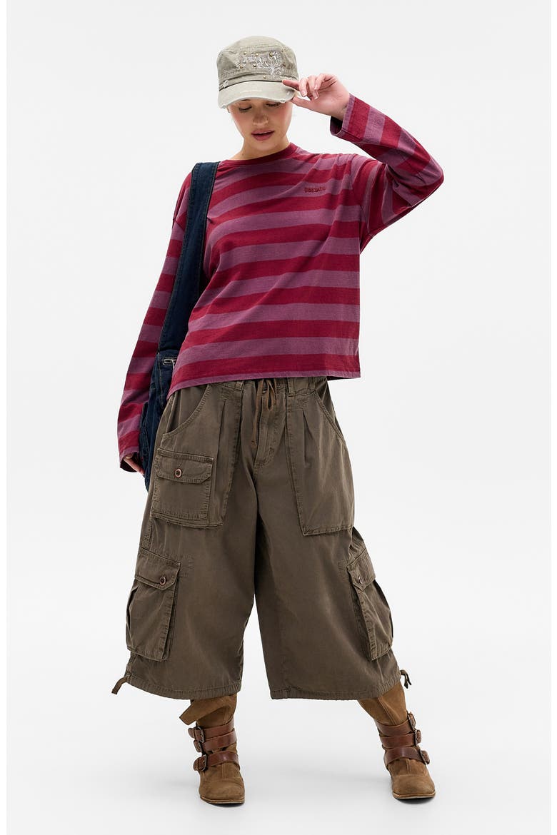 Stripe Long Sleeve Boxy Cotton Top, Alternate, color, BURGUNDY STRIPE