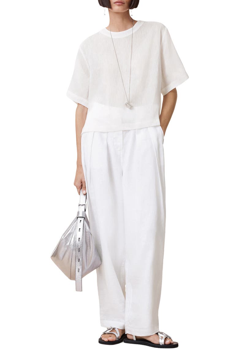 Lottie Linen & Silk Crop T-Shirt, Alternate, color, CHALK WHITE
