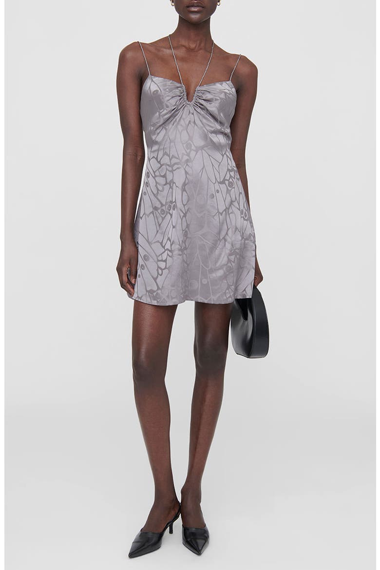 Papillon Silk Jacquard Minidress, Main, color, ASH VIOLET BUTTERFLY JACQUARD