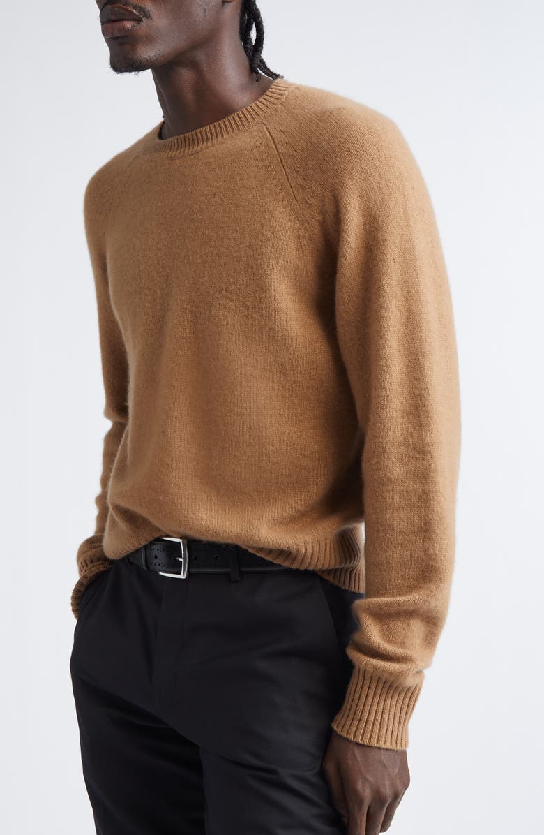 TOM FORD Felted Cashmere Crewneck Sweater, Alternate, color, Jb252 Camel