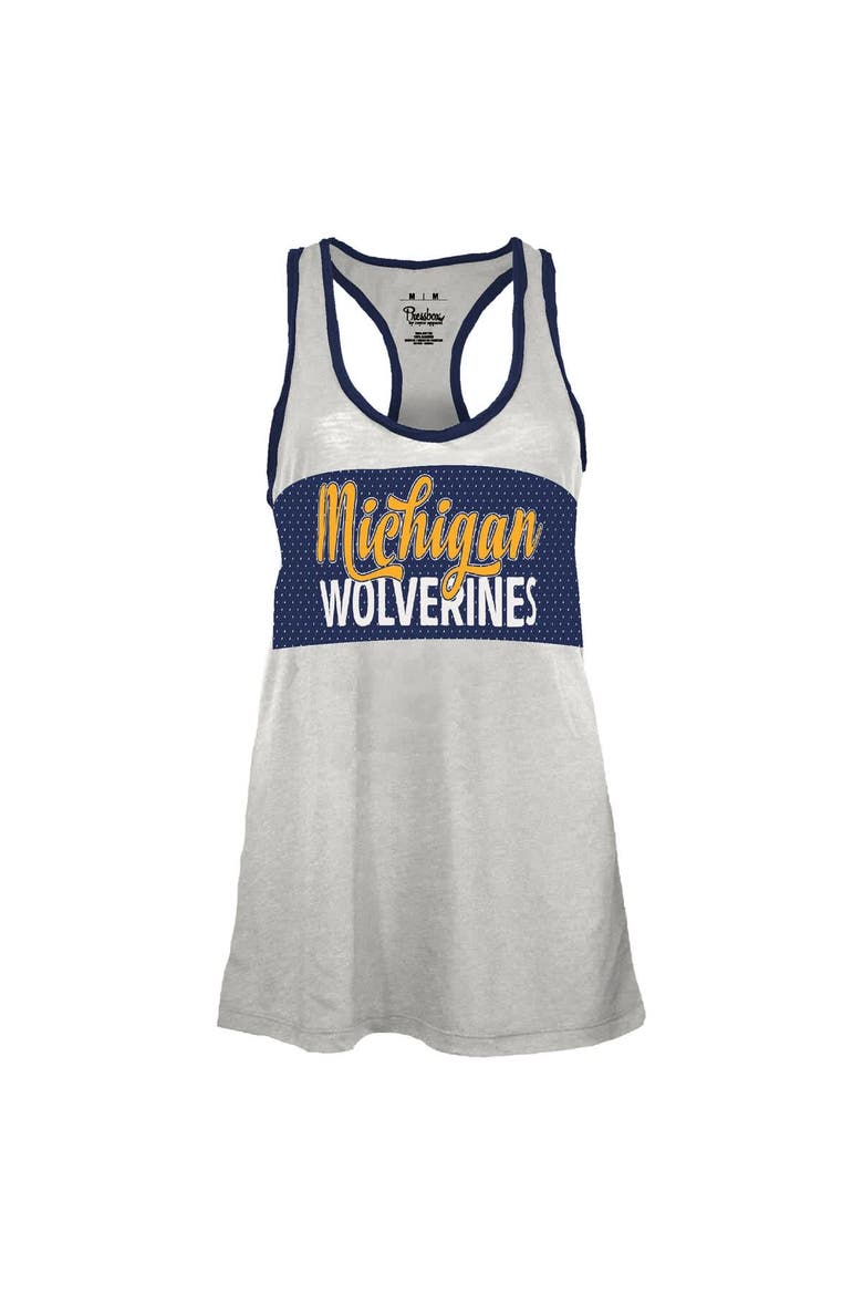 Women's Pressbox White/Navy Michigan Wolverines Tracy Racerback Burnout Tank Top, Alternate, color, White