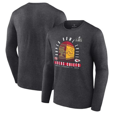 Men's Fanatics Branded Heather Charcoal Kansas City Chiefs vs. San Francisco 49ers Super Bowl LVIII Matchup Final Battle Long Sleeve T-Shirt