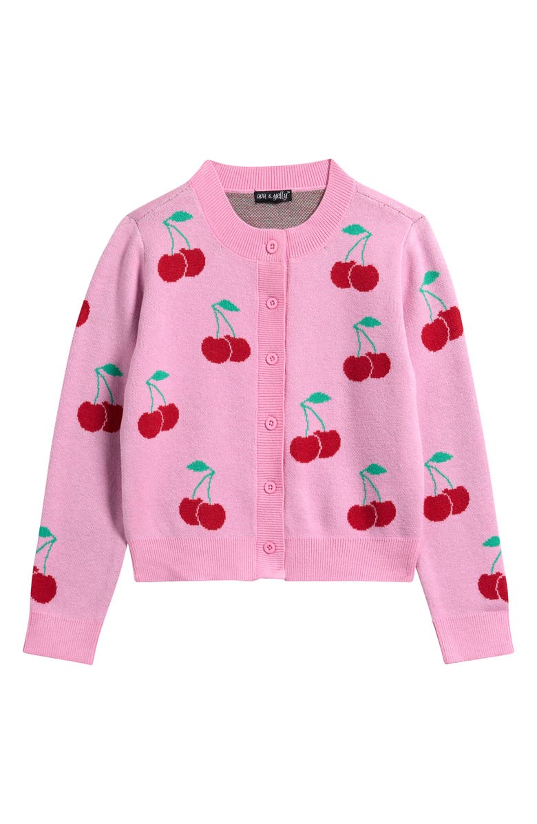 Ava & Yelly Kids' Cherry Cardigan, Main, color, Pink