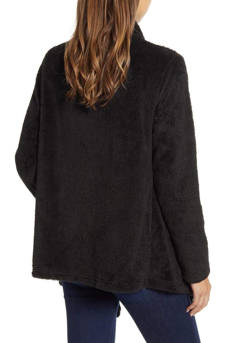 Drape Front Faux Fur Cardigan, Alternate, color, BLACK