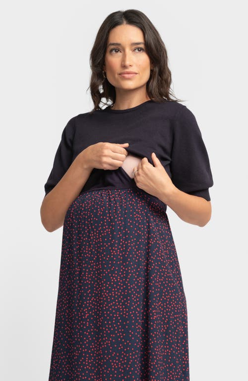 Shop Seraphine Mixed Media Maternity/nursing Dress In Blue Multi
