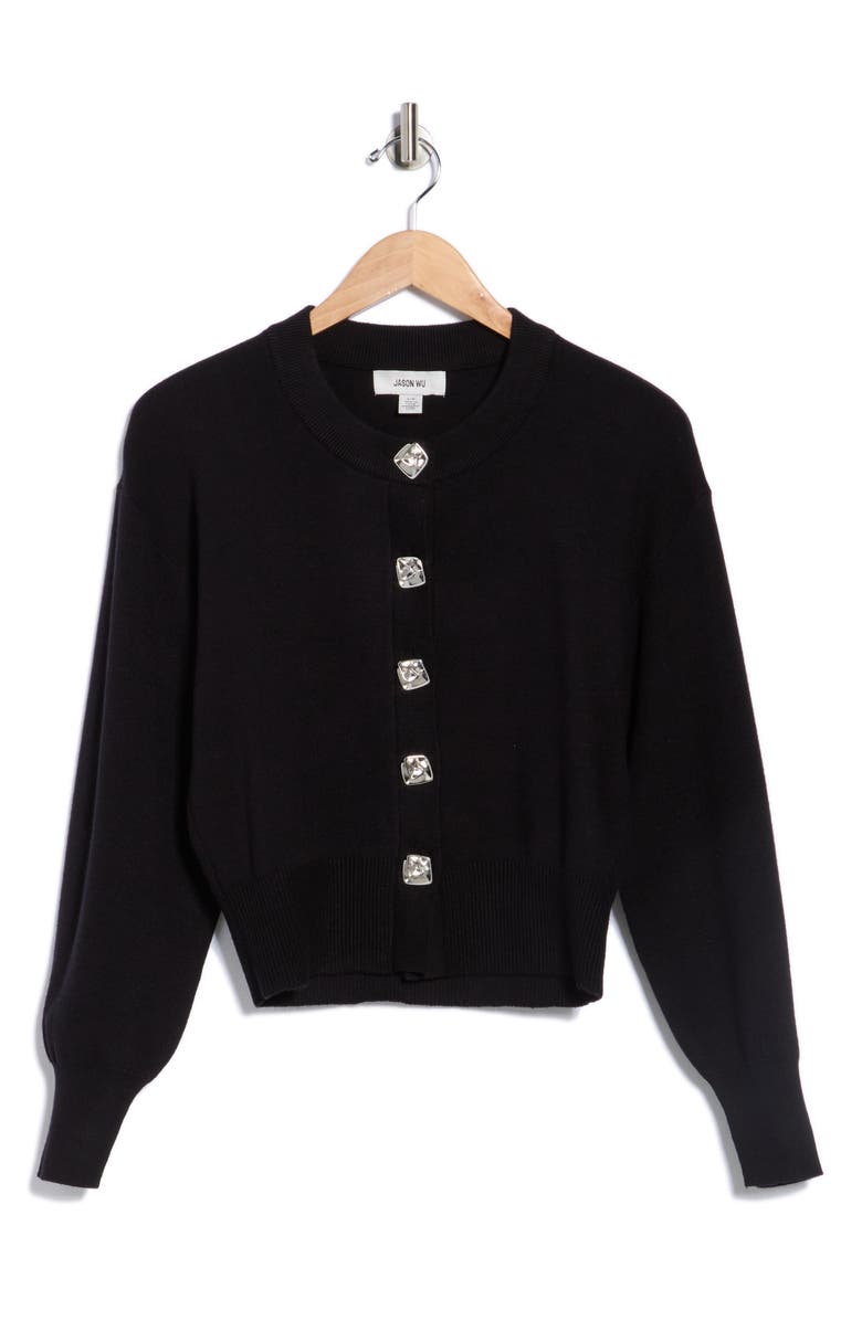 JASON WU Crewneck Button-Up Cardigan, Alternate, color, Black