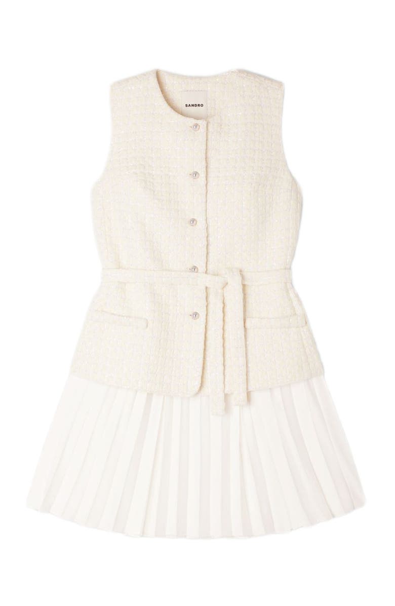 SANDRO Two-material short dress, Alternate, color, Ecru