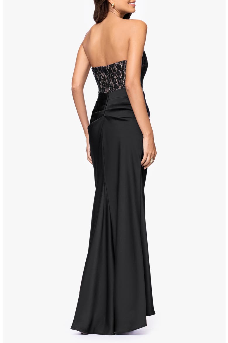 Strapless Lace & Satin Gown, Alternate, color, BLACK/ NUDE