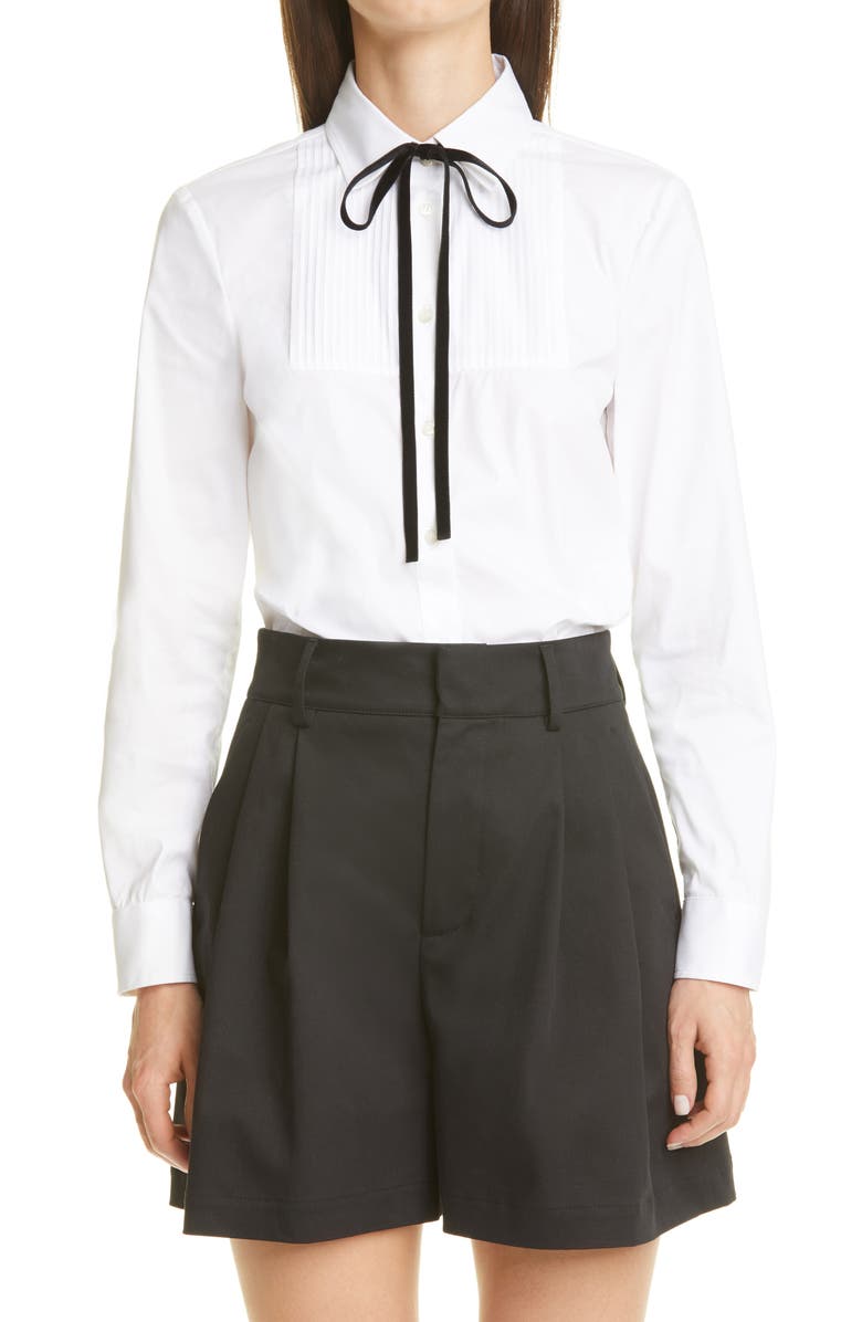 RED Valentino Pintuck Bow Poplin Blouse, Main, color,