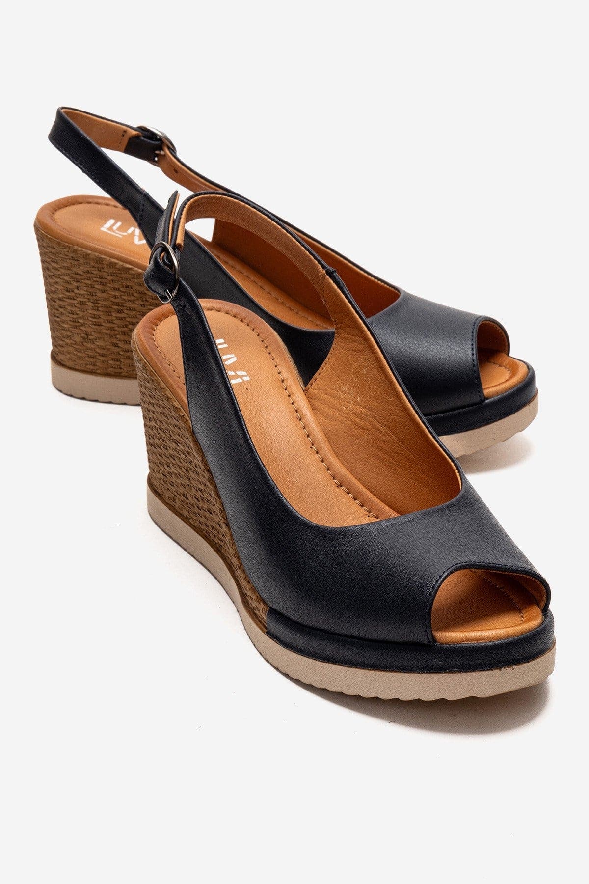 Helina Leather Wedge Sandal, Main, color, Navy