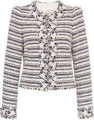 Maison Common Striped Tweed Jacket With Flower Boarder