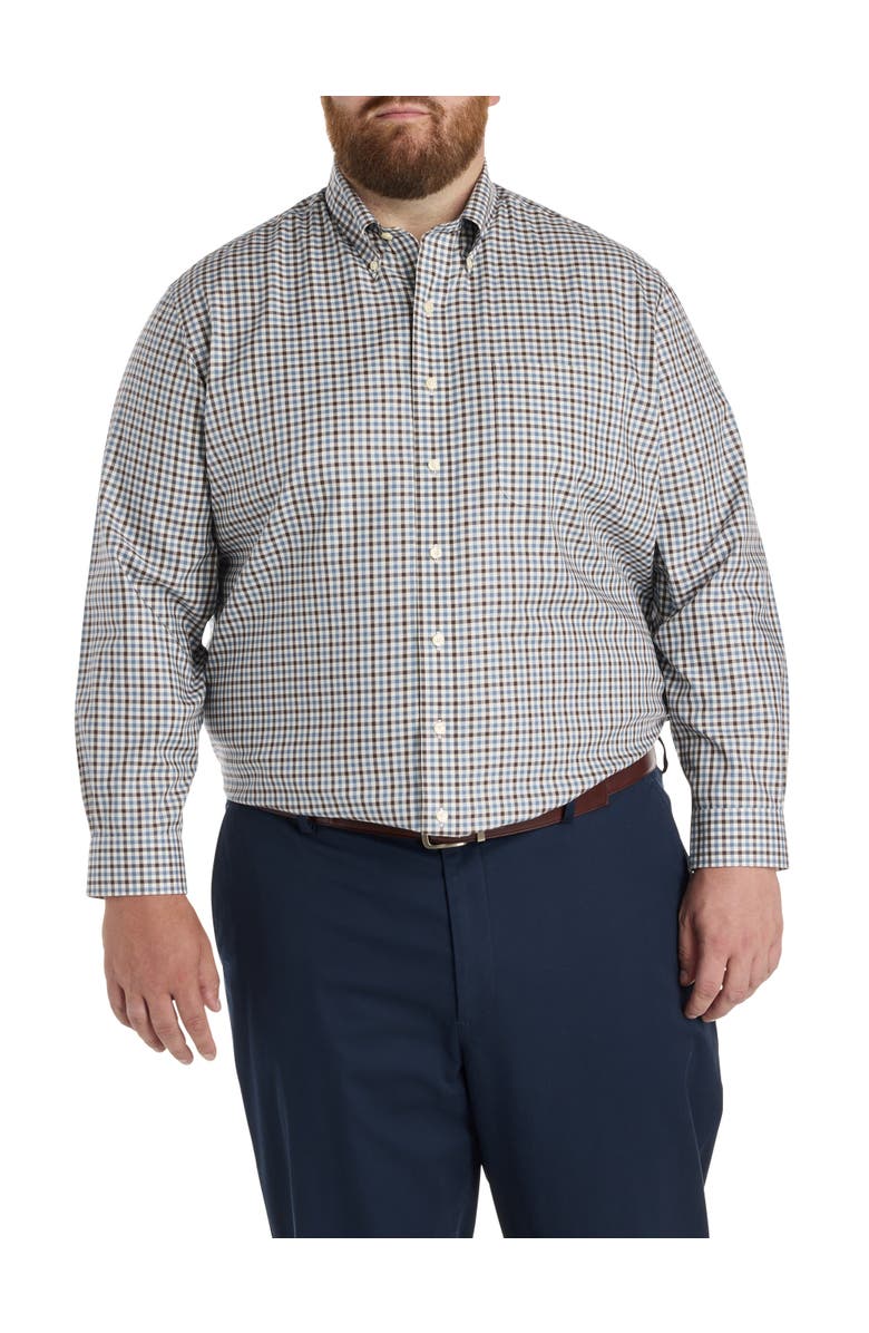 Brooks Brothers Big & Tall Non-Iron Gingham Sport Shirt, Alternate, color, Brown Blue