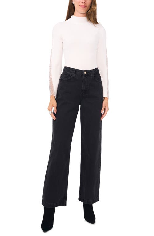 VINCE CAMUTO VINCE CAMUTO RHINESTONE RIB MOCK NECK KNIT TOP