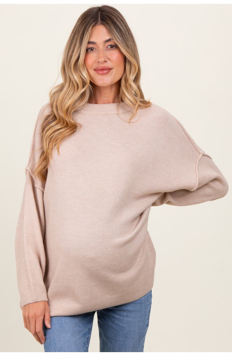 PinkBlush Oversized Crewneck Melange Knit Sweater, Main, color, Beige