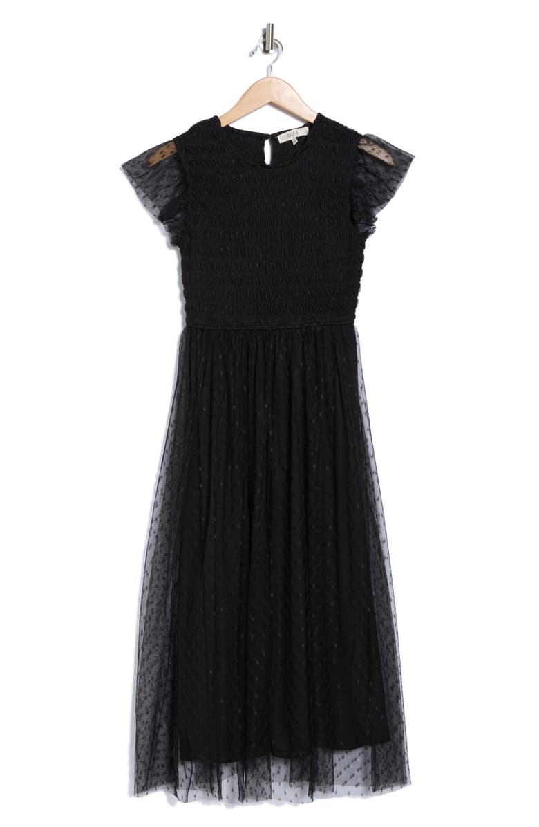 Blu Pepper Smocked Flutter Sleeve Midi Dress, Alternate, color, Black