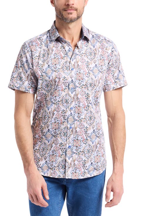 Pismo Short Sleeve Stretch Cotton Button-Up Shirt