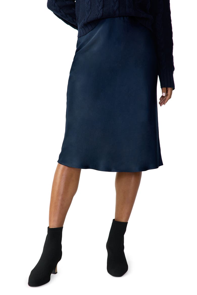 Everyday Satin Midi Skirt, Main, color, NAVY REFLE