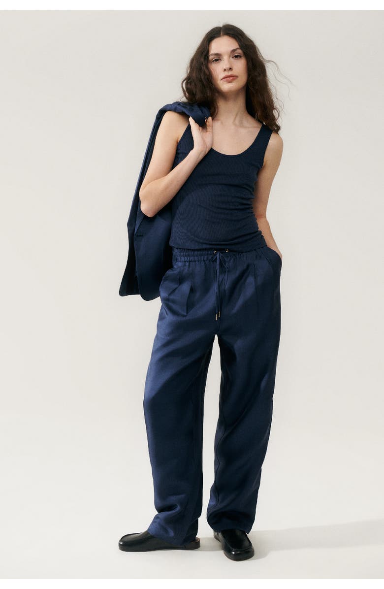 SILK LAUNDRY TWILL SLOUCH PANTS MIDNIGHT, Main, color, Midnight