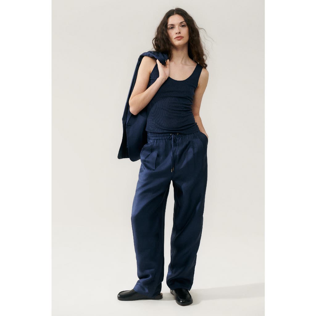 Silk Laundry Twill Slouch Pants Midnight In Midnight