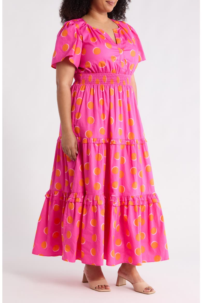 Jolene Print Tiered Maxi Dress, Alternate, color, FUCHSIA-ORANGE-DOT