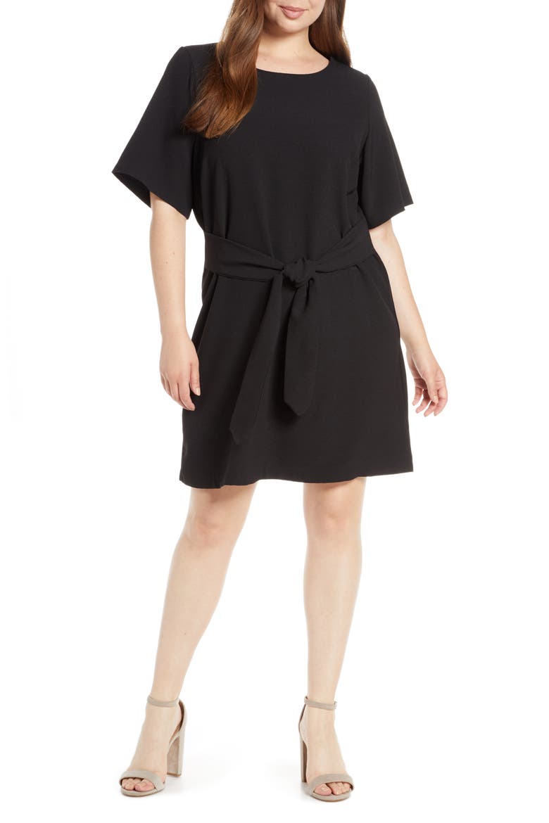 Front Tie Shift Dress, Alternate, color, BLACK