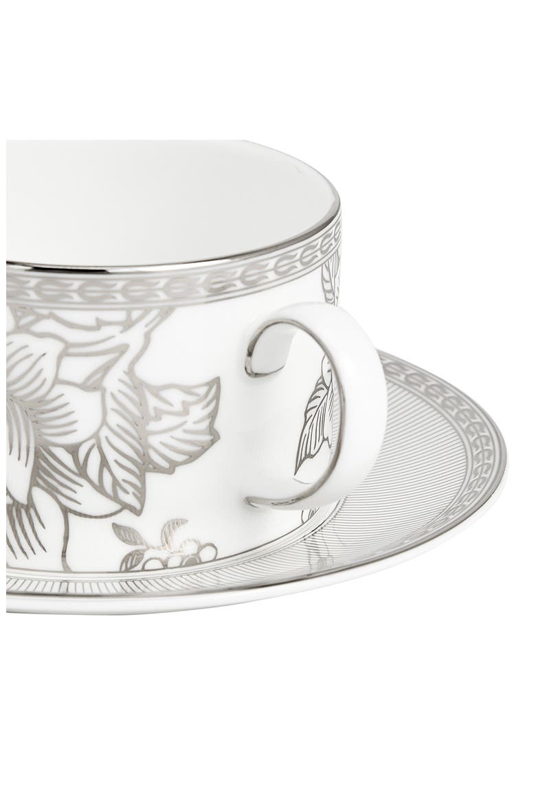 Silver Tonquin Bone China Teacup & Saucer Set, Alternate, color, SILVER