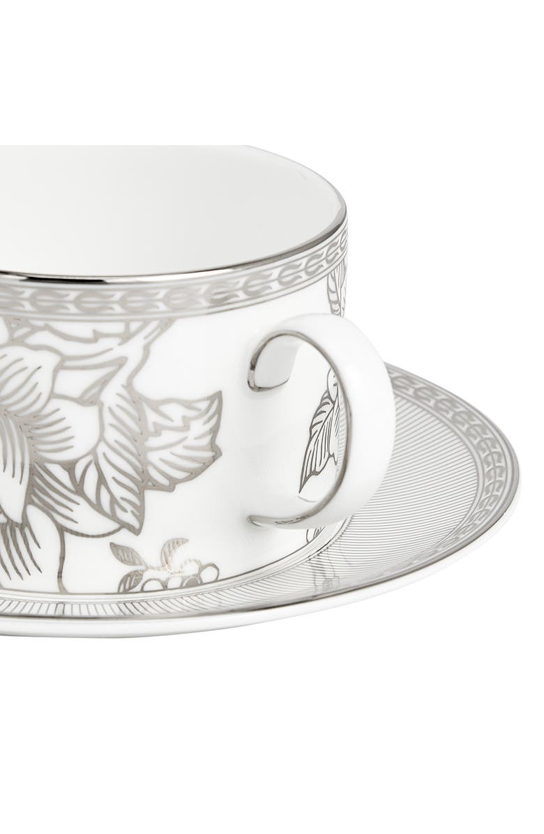 Wedgwood Silver Tonquin Bone China Teacup & Saucer Set, Alternate, color, Silver