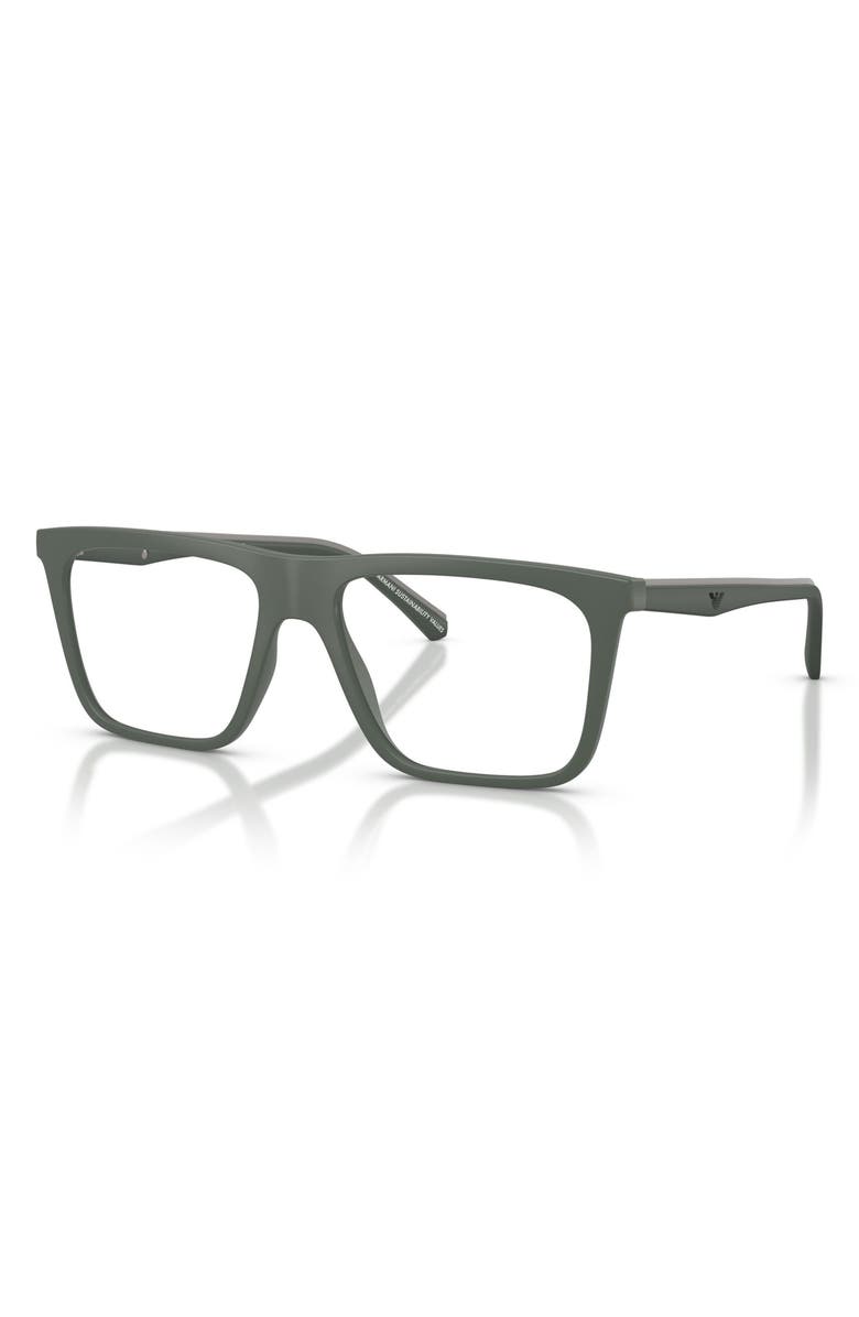 Emporio Armani 56mm Clip-On Style Square Sunglasses, Alternate, color, Matte Green / Clear