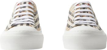 BURBERRY ARCHIVE BEIGE CANVAS JACK スニーカー Burberry Men's Jack Check Sneakers in Archive Beige/White