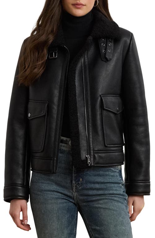Ralph Lauren Lauren Faux Leather & Faux Shearling Bomber Jacket In Black