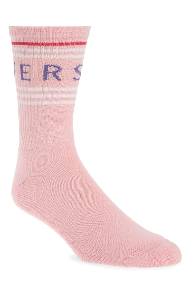 Versace Logo Cotton Blend Crew Socks, Main, color, 