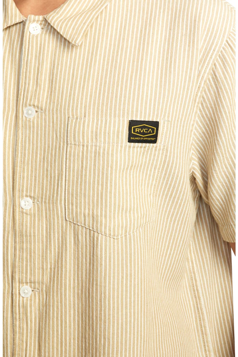 Dayshift Stripe Cotton Short Sleeve Button-Up Shirt, Alternate, color, KHAKI