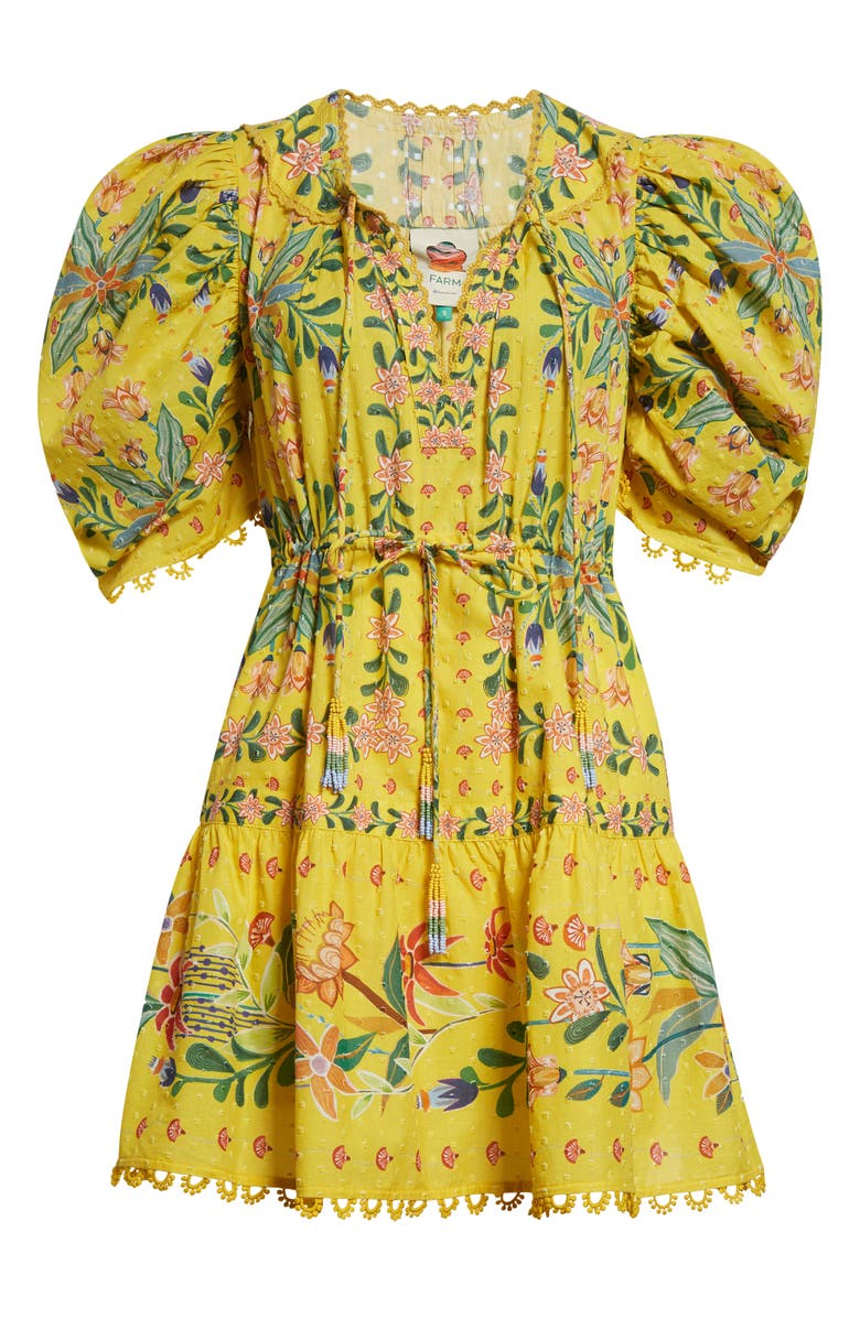 FARM Rio Delicate Flowers Cotton Minidress, Alternate, color, Yellow