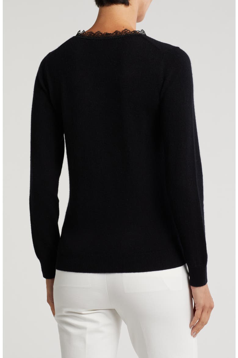 Lace Trim V-Neck Cashmere Sweater, Alternate, color, BLACK