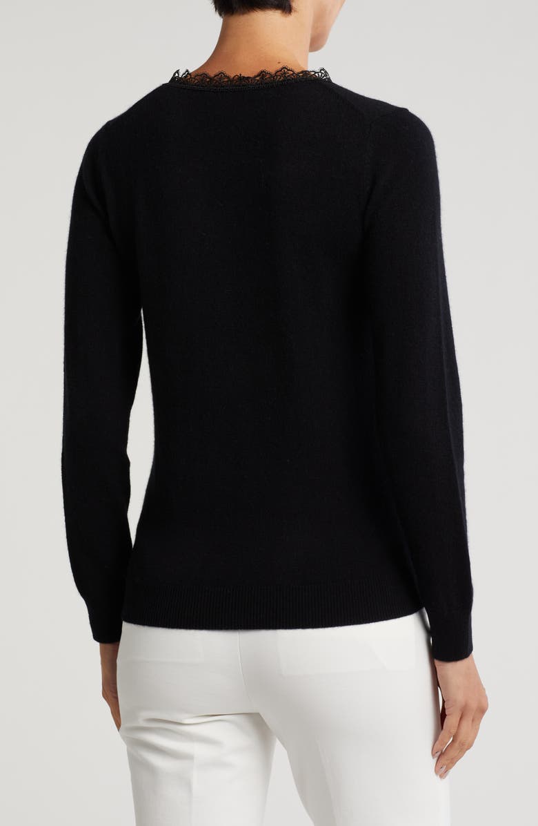 Sofia Cashmere Lace Trim V-Neck Cashmere Sweater, Alternate, color,