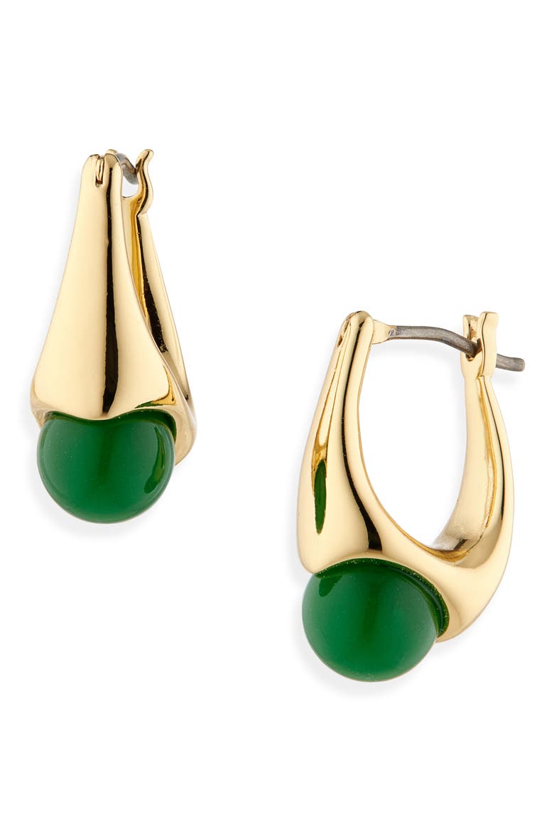 stone huggie hoop earrings, Main, color, GREEN