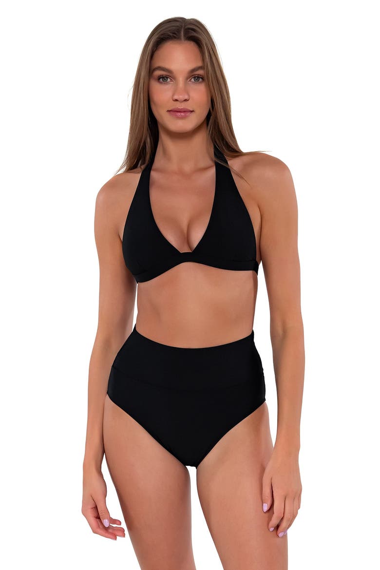 Hannah High Waist Bikini Swim Bottoms, Alternate, color, Black
