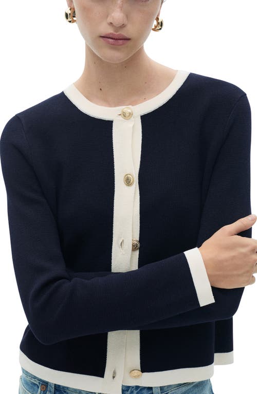 Mango Cardigan With Contrasting Trim In Dark Navy